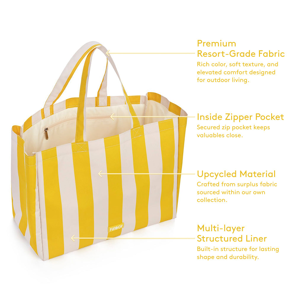 Beach Bag Tote, Yellow Cabana Stripe | Funboy Discount