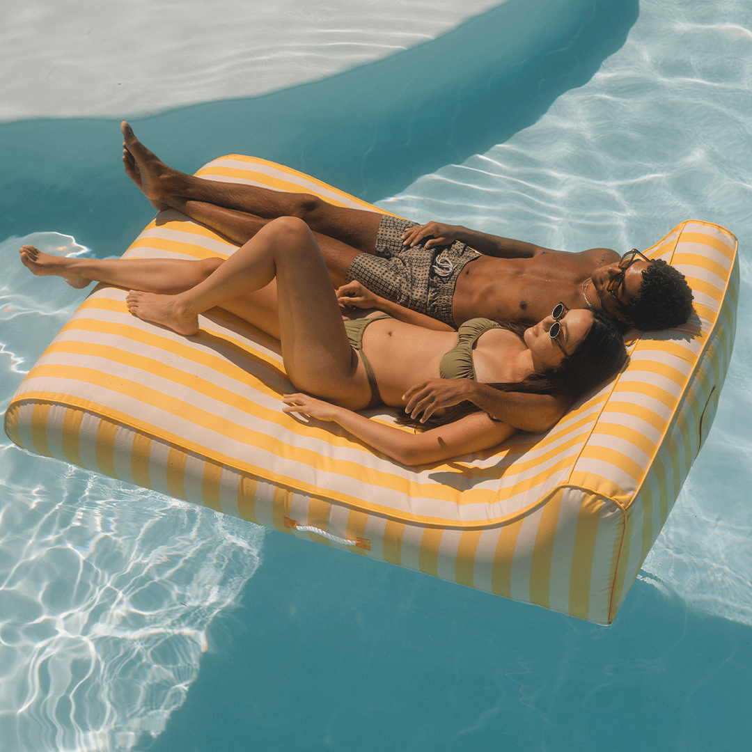 XL Fabric Covered Pool Float Sunbed Lounger - Yellow Cabana Stripes | Funboy Sale