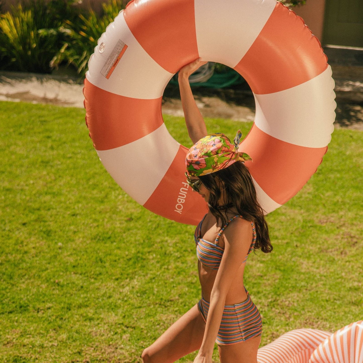 Large Pool Tube Float: Burnt Orange & White Stripes, 48" | Funboy Online