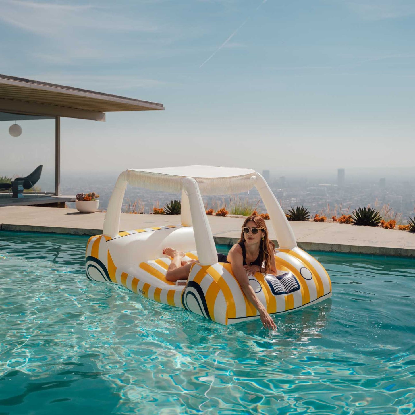 Yellow & White Cabana Golf Cart Pool Float, Removable Shade | Funboy Sale