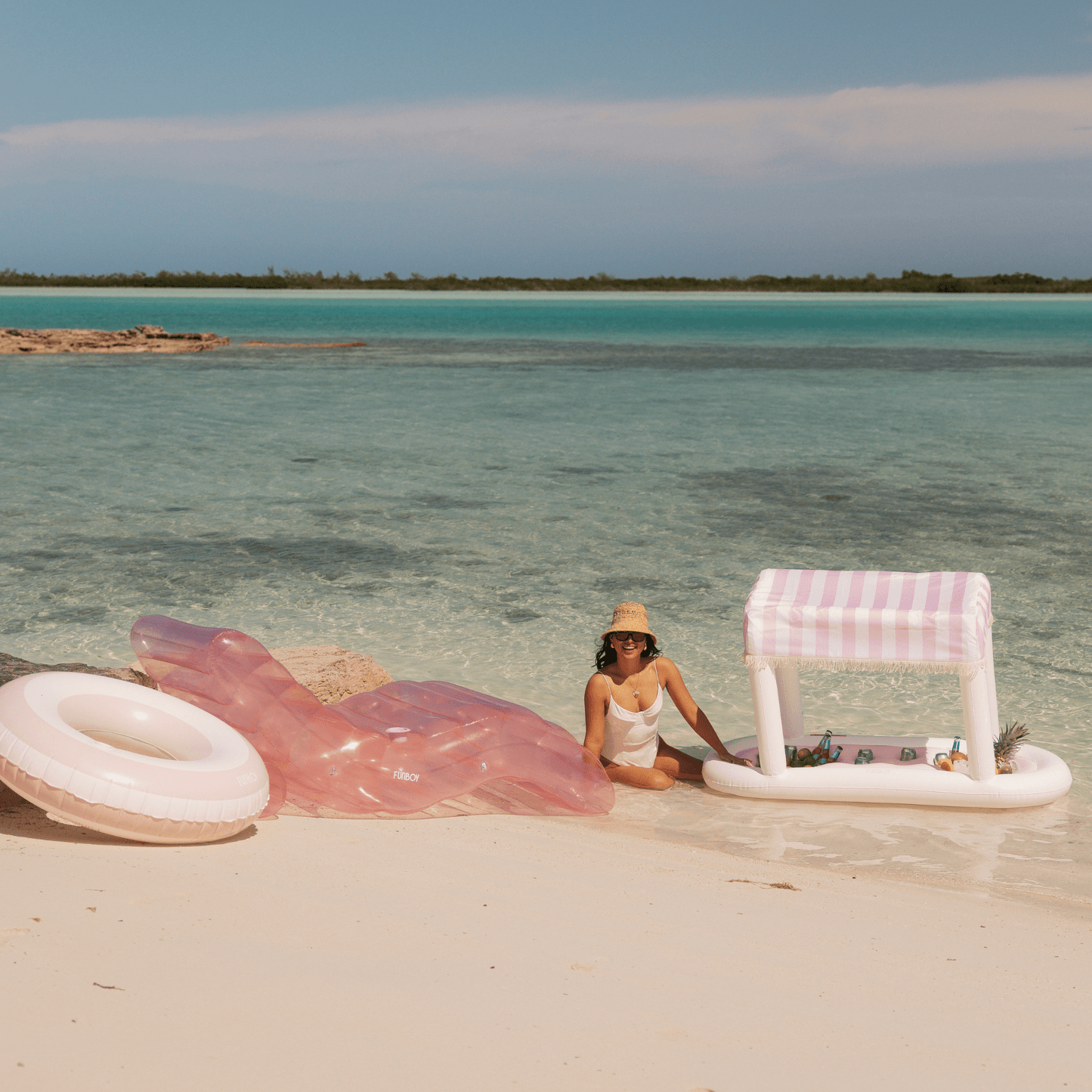Pool Tube Float: Pink & White, Striped | Funboy Discount