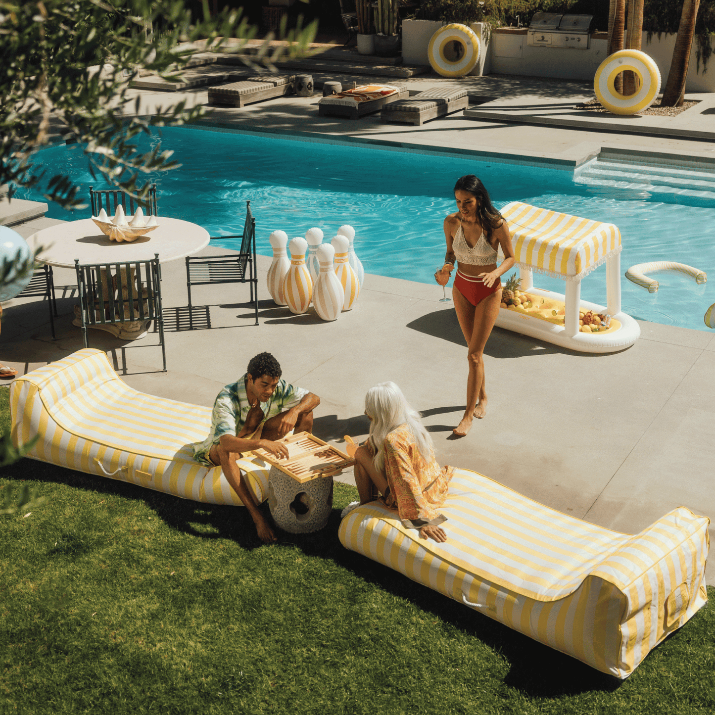 Fabric Covered Pool Float - Yellow Sunbed Lounger | Funboy Online