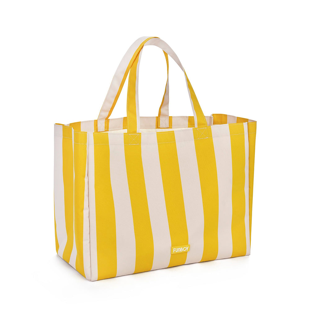 Beach Bag Tote, Yellow Cabana Stripe | Funboy Discount