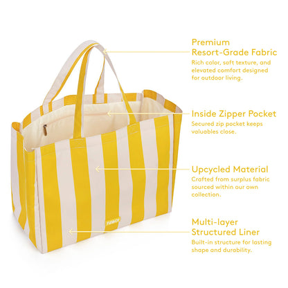Beach Bag Tote, Yellow Cabana Stripe | Funboy Discount