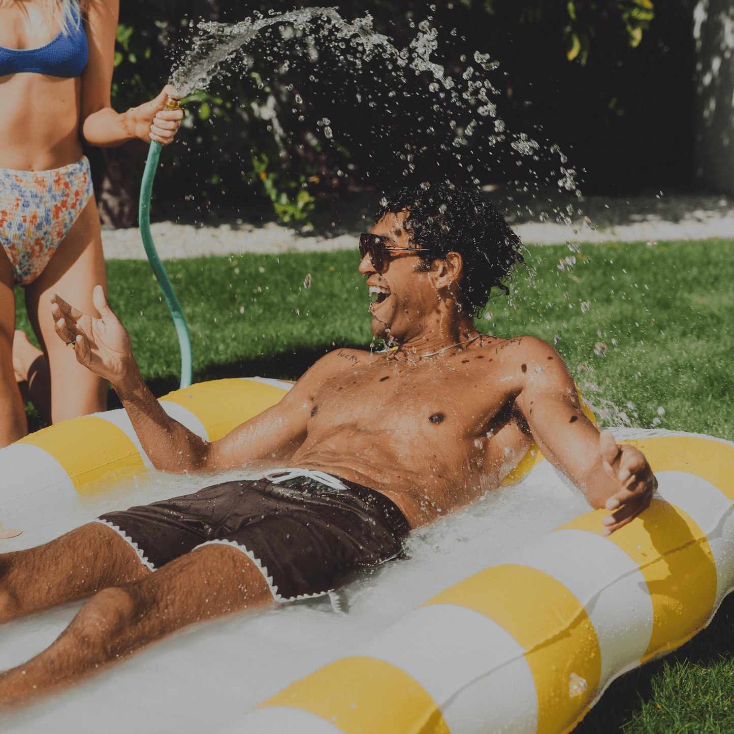 Tanning Pool Lounger: Yellow & White Stripes | Funboy For Sale