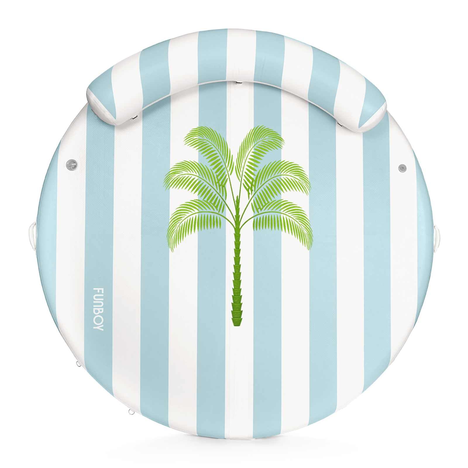 Inflatable Floating Dock: White, Blue Stripes Palm | Funboy New