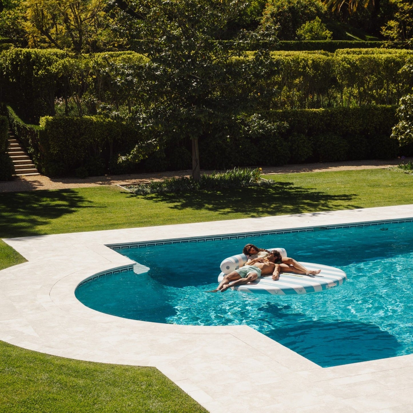 Inflatable Floating Dock: White, Blue Stripes Palm | Funboy New