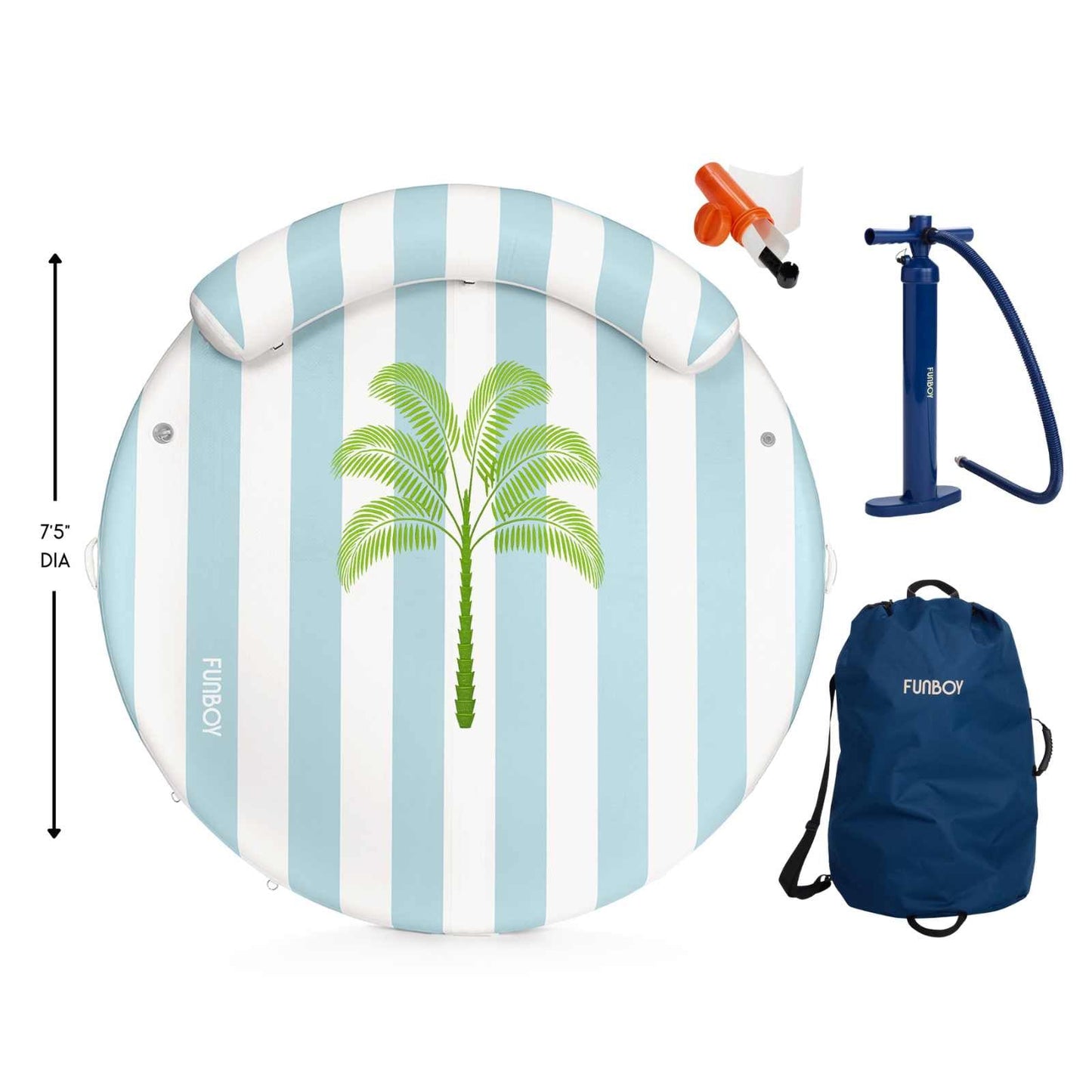 Inflatable Floating Dock: White, Blue Stripes Palm | Funboy New