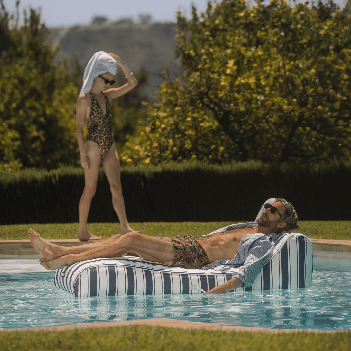 Fabric Covered Pool Float - Navy Stripe Sunbed Lounger | Funboy Discount