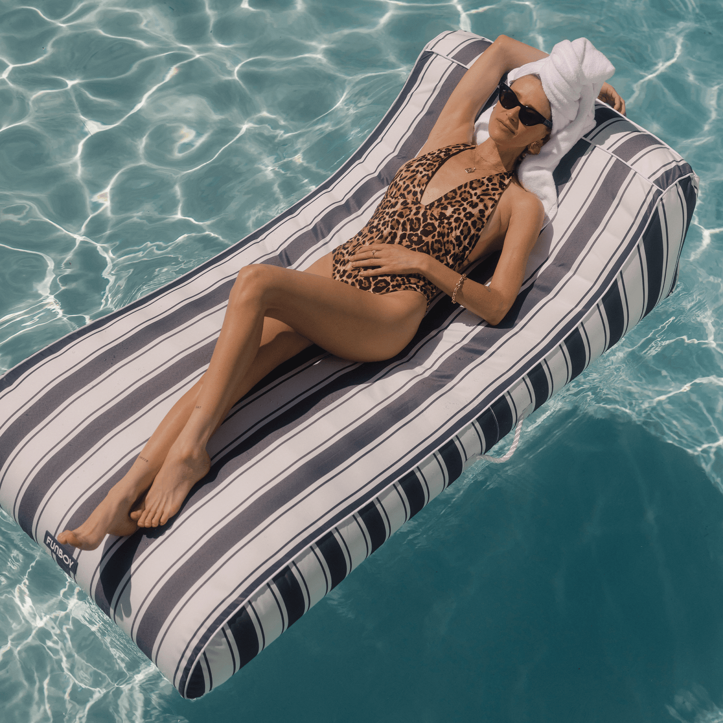 Fabric Covered Pool Float - Navy Stripe Sunbed Lounger | Funboy Discount