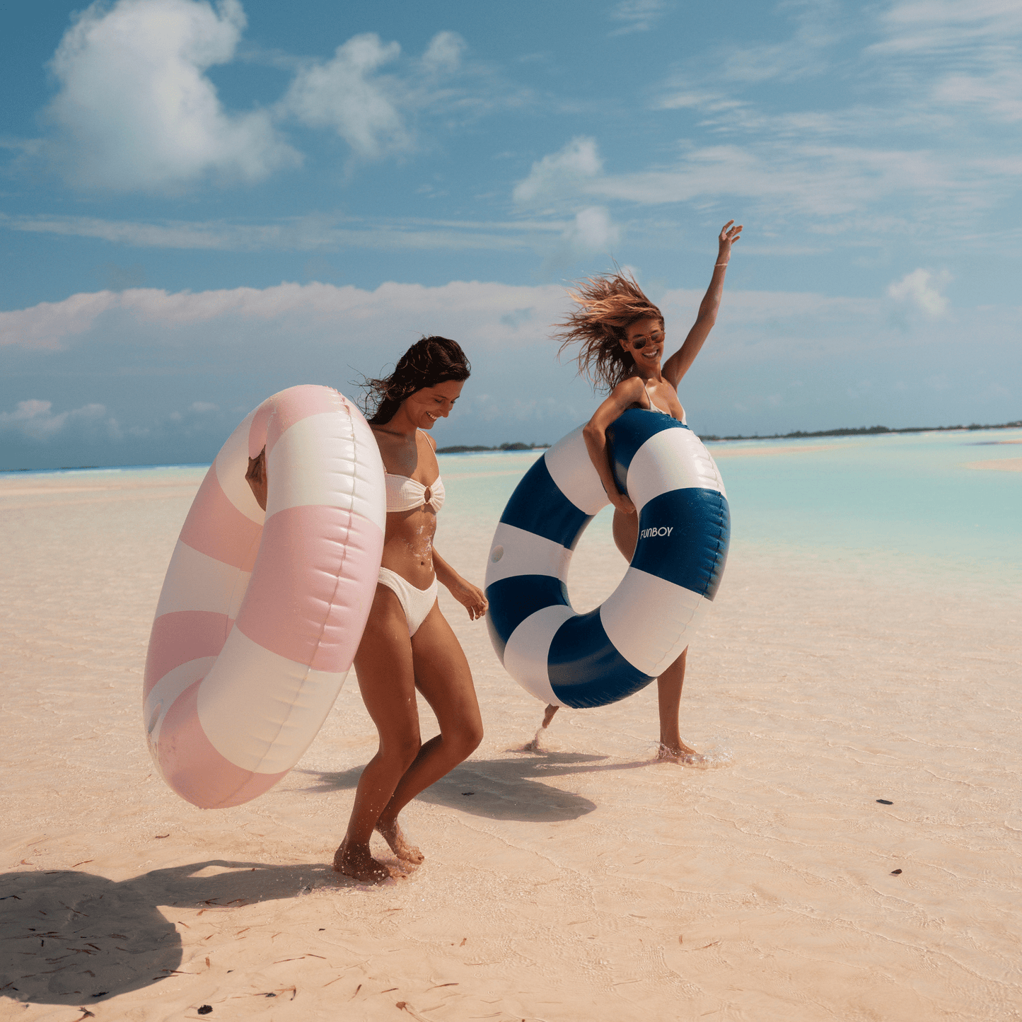 Large Pool Tube Float: Navy Blue, White Stripes, 48" | Funboy New