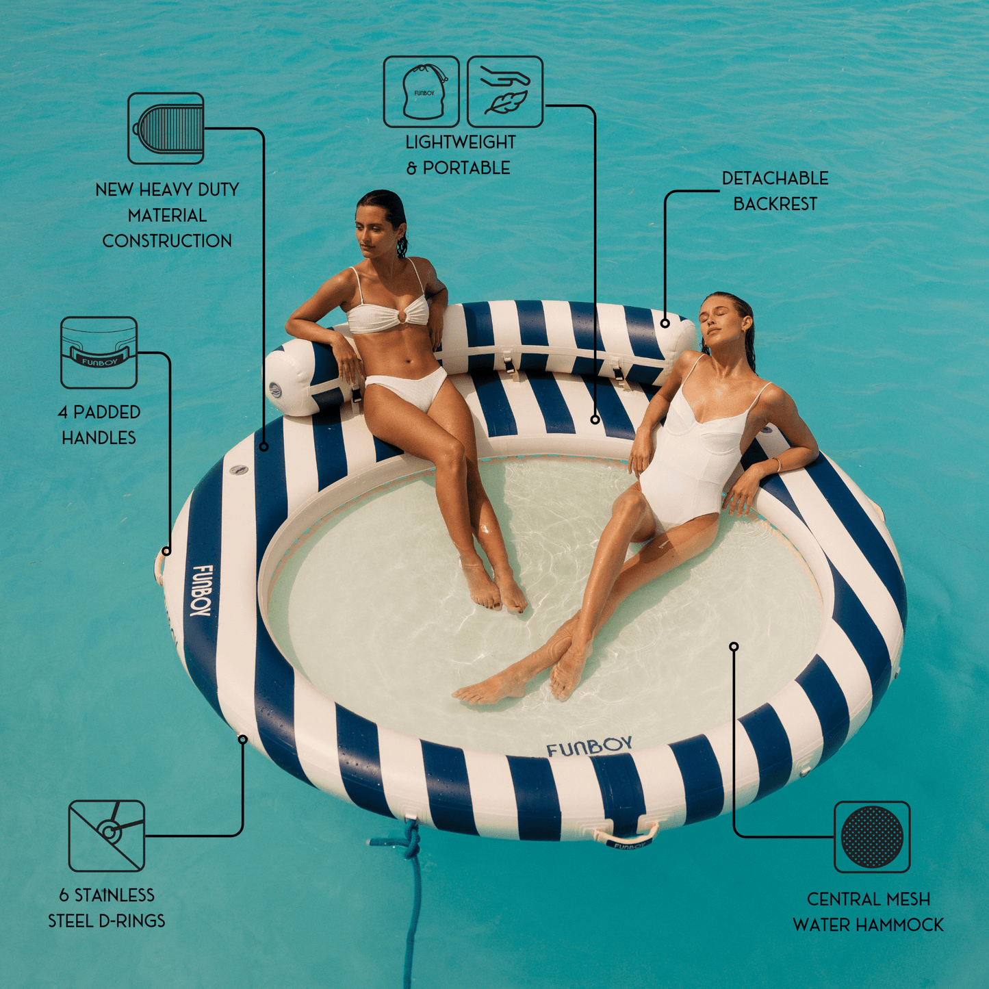Inflatable Floating Dock: Navy Blue with Backrest | Funboy Near Me
