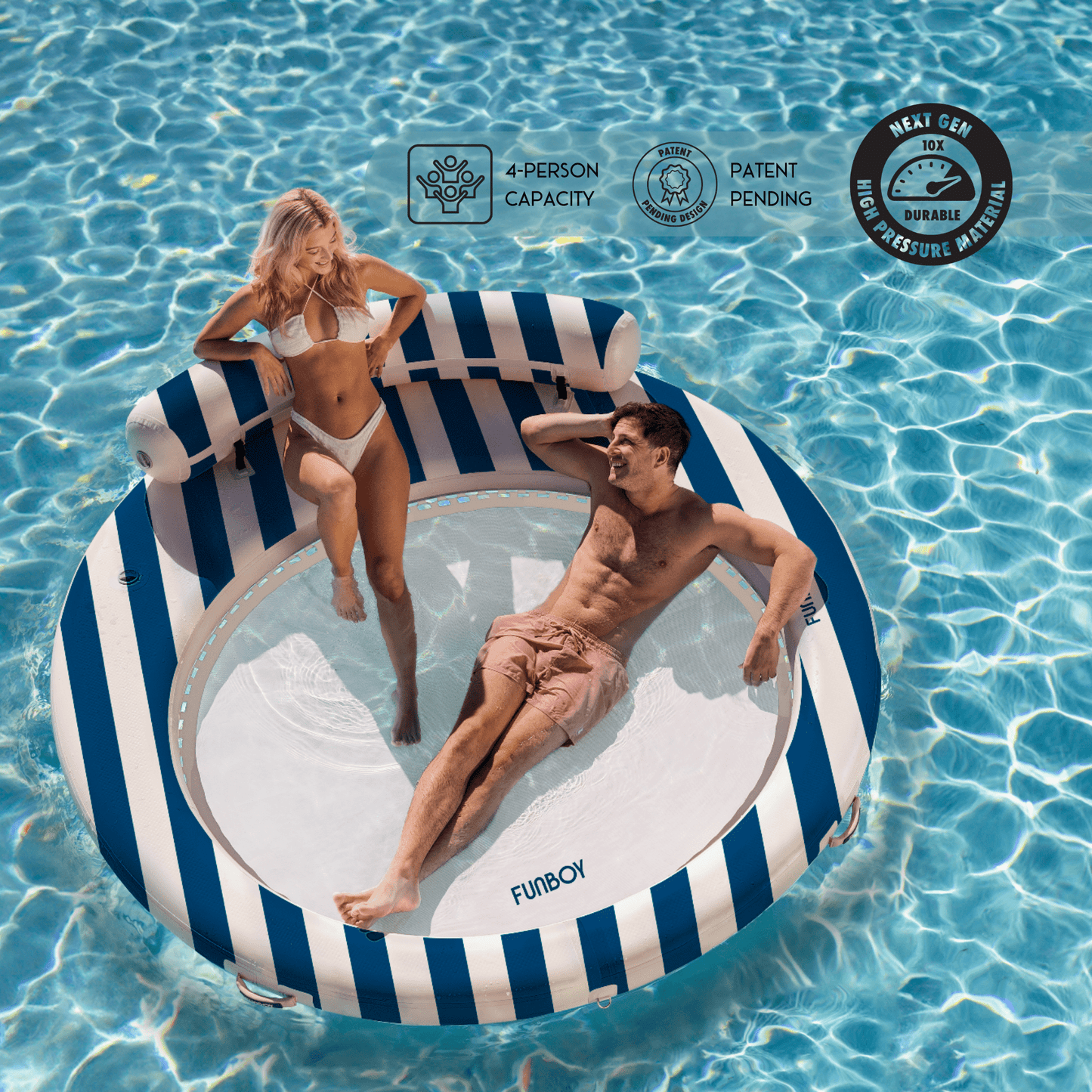 Inflatable Floating Dock: Navy Blue with Backrest | Funboy Near Me
