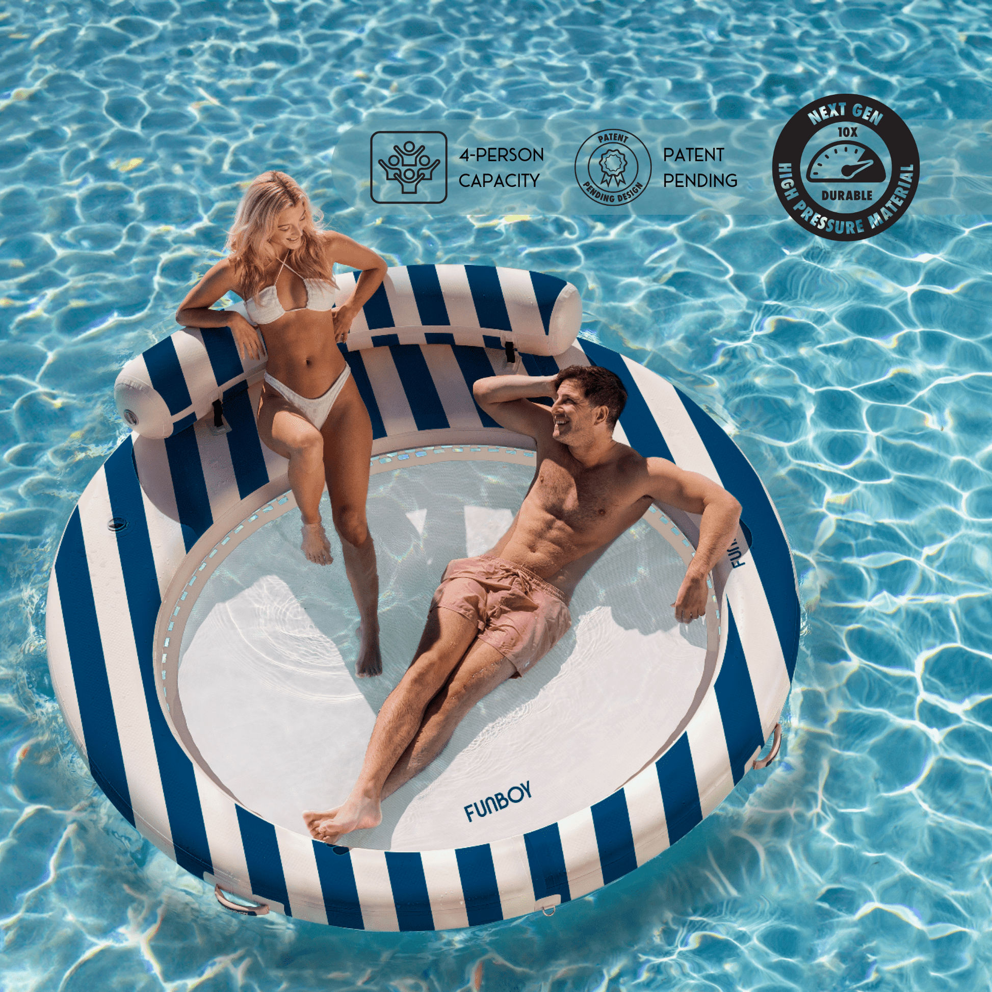 Inflatable Floating Dock: Navy Blue with Backrest | Funboy Near Me