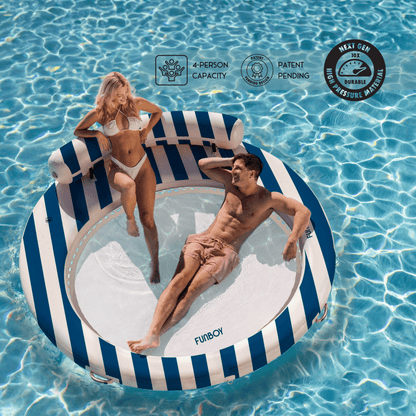Inflatable Floating Dock: Navy Blue with Backrest | Funboy Near Me