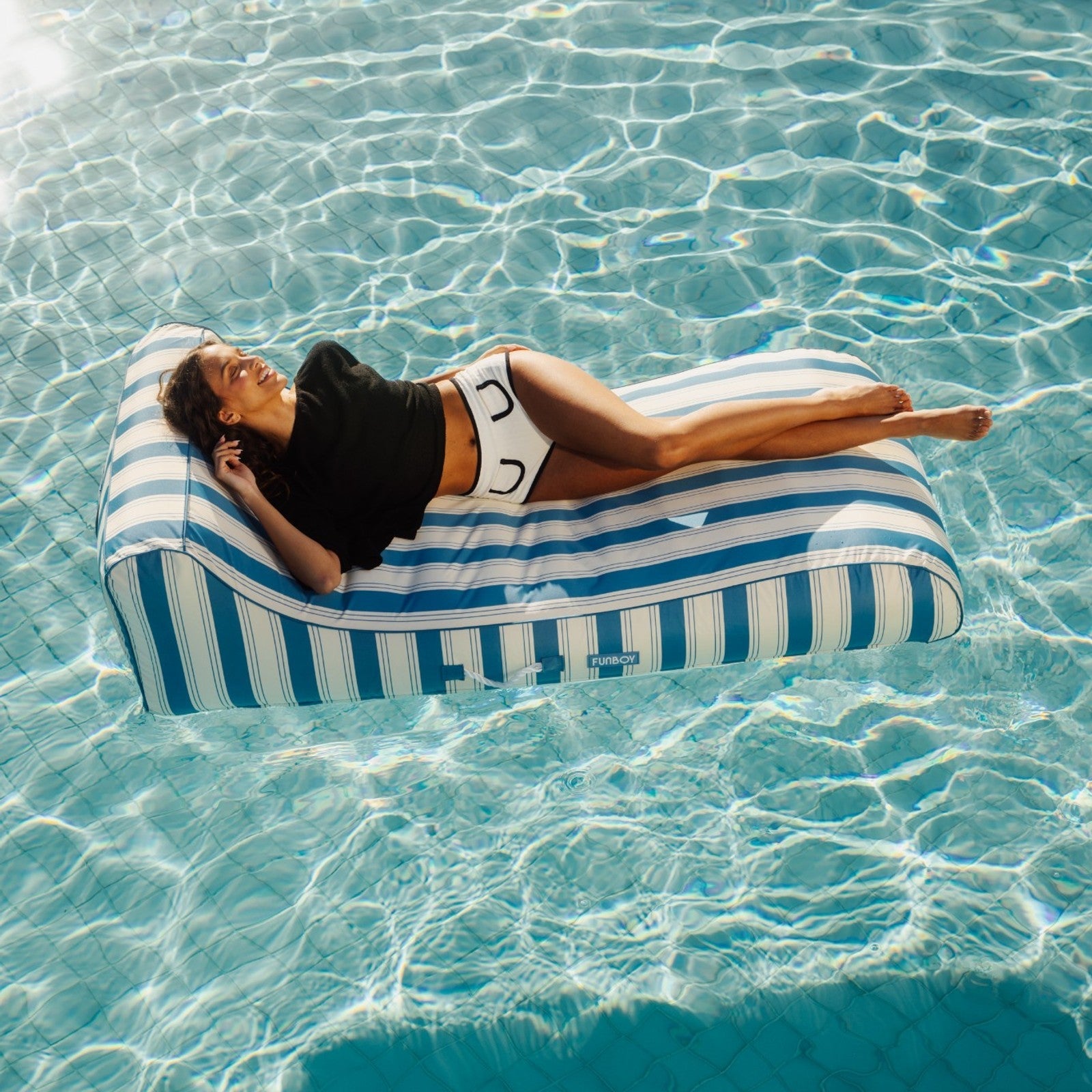 Fabric Covered Pool Float - Denim Blue Sunbed Lounger | Funboy On Sale