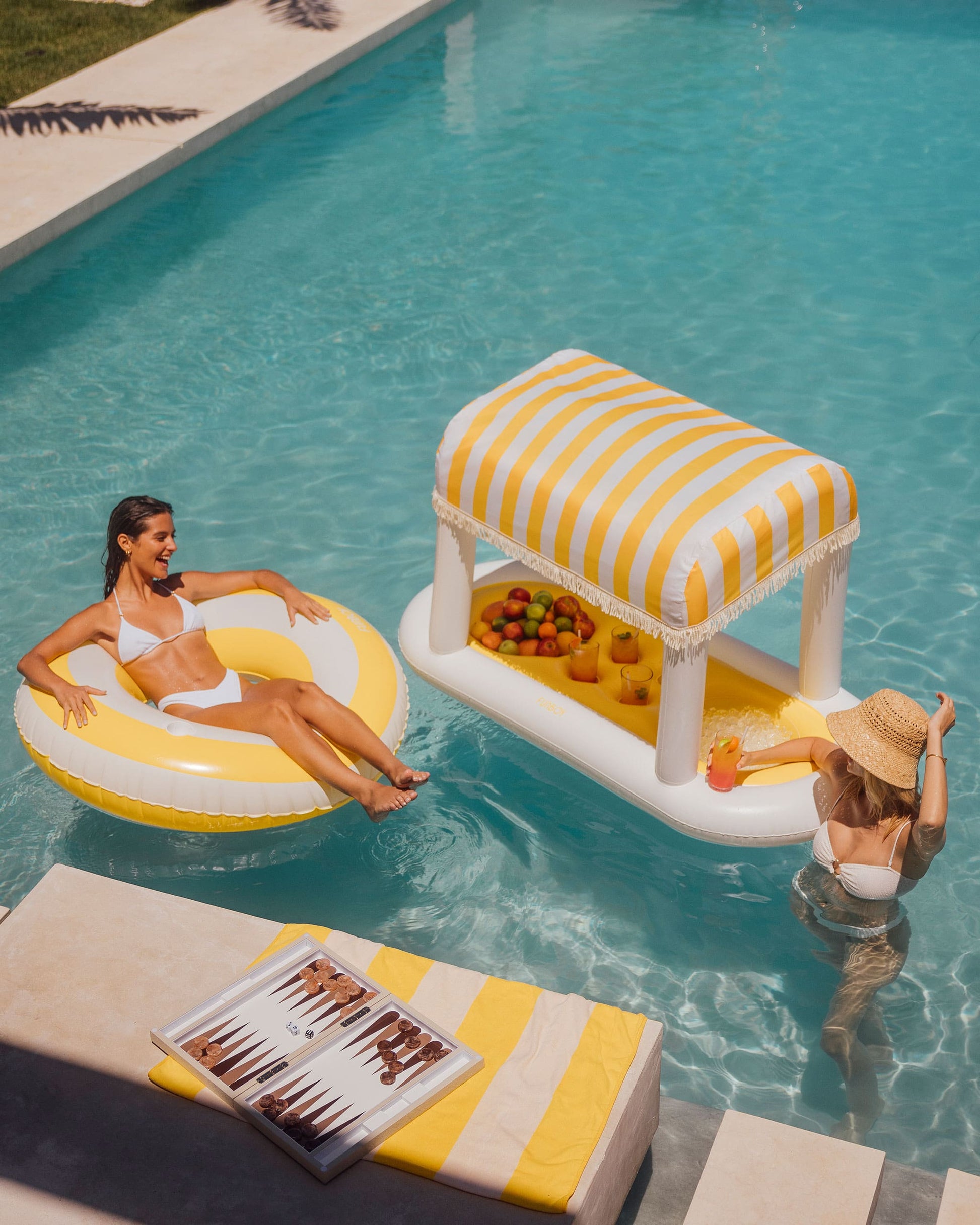 Yellow & White Striped Floating Cabana Bar | Funboy For Sale