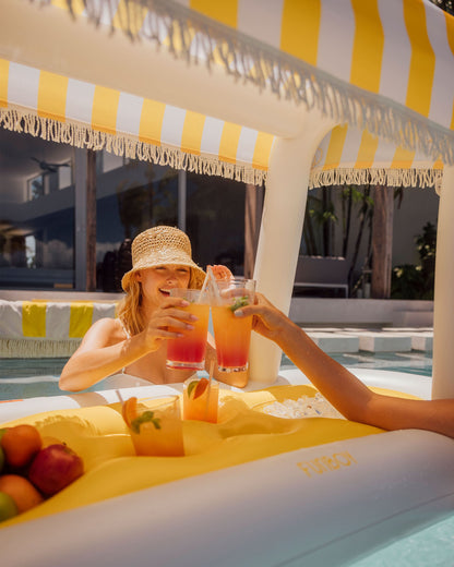 Yellow & White Striped Floating Cabana Bar | Funboy For Sale