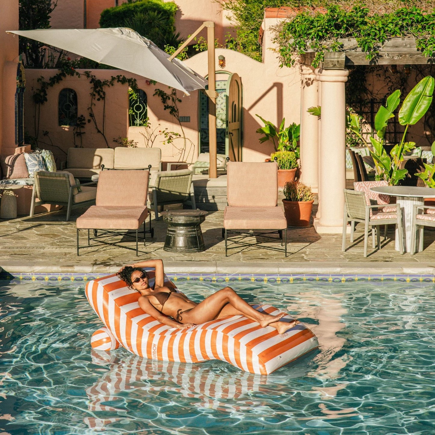 Orange Striped Chaise Lounger Pool Float | Funboy Online