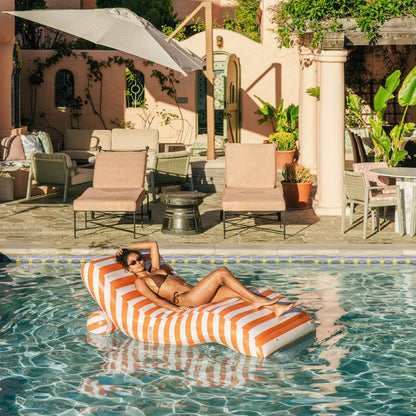 Orange Striped Chaise Lounger Pool Float | Funboy Online