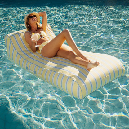 Fabric Covered Pool Float - Yellow, Blue & White Striped Sunbed Lounger | Funboy For Sale