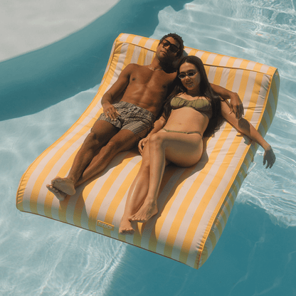 XL Fabric Covered Pool Float Sunbed Lounger - Yellow Cabana Stripes | Funboy Sale