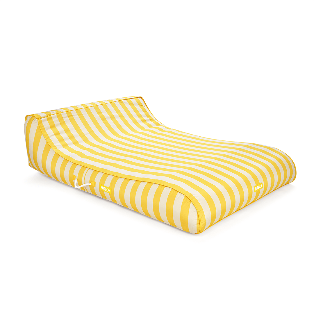 XL Fabric Covered Pool Float Sunbed Lounger - Yellow Cabana Stripes | Funboy Sale