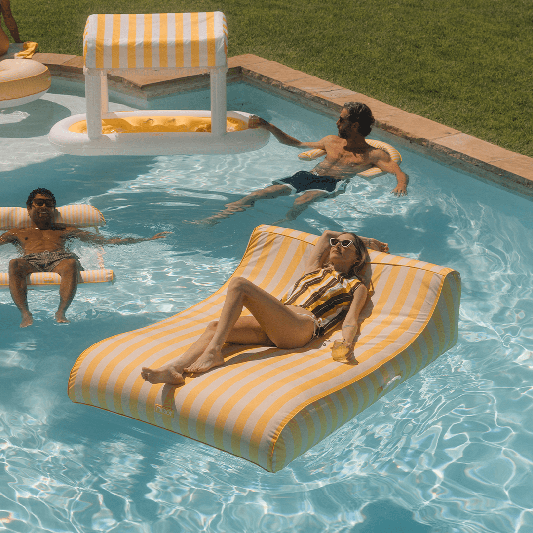 XL Fabric Covered Pool Float Sunbed Lounger - Yellow Cabana Stripes | Funboy Sale