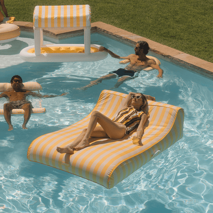 XL Fabric Covered Pool Float Sunbed Lounger - Yellow Cabana Stripes | Funboy Sale