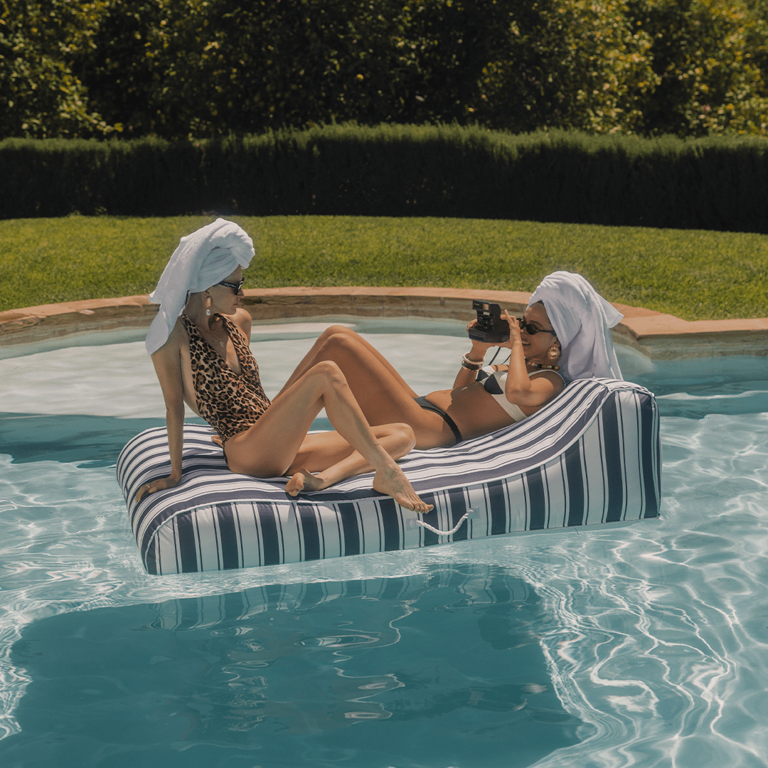 XL Fabric Covered Pool Float Sunbed Lounger - Navy Stripe | Funboy Discount
