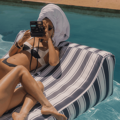 XL Fabric Covered Pool Float Sunbed Lounger - Navy Stripe | Funboy Discount