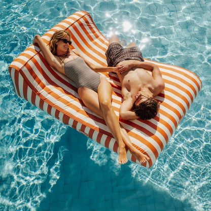 XL Fabric Covered Pool Float Sunbed Lounger - Orange Cabana Stripes | Funboy For Sale
