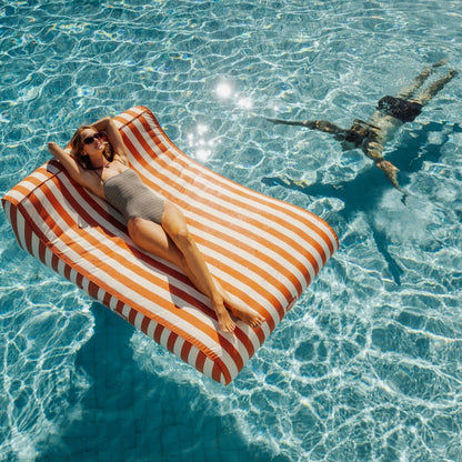XL Fabric Covered Pool Float Sunbed Lounger - Orange Cabana Stripes | Funboy For Sale