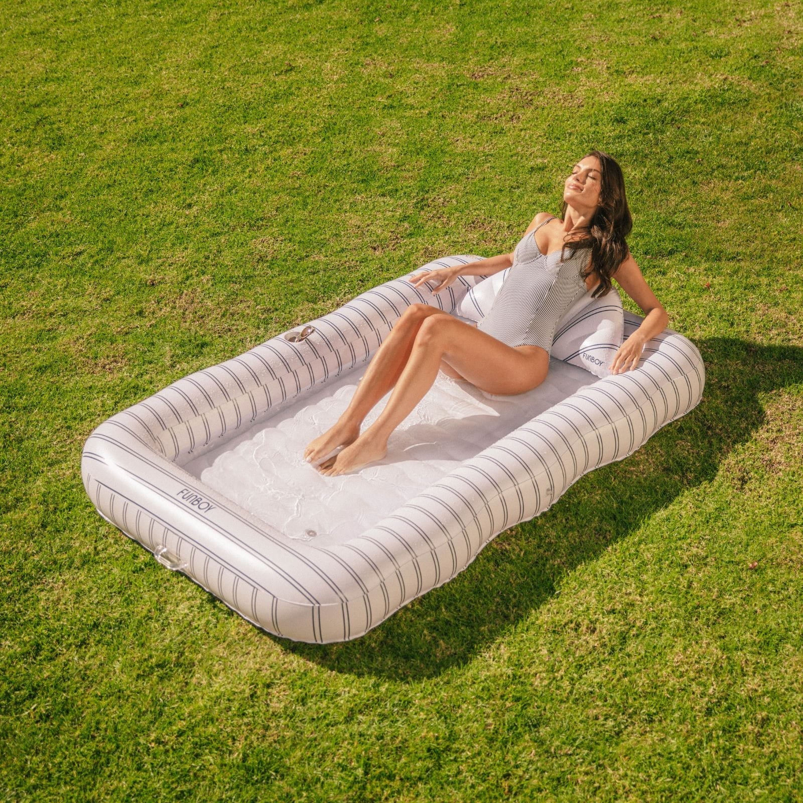 Tanning Pool Lounger: White & Navy Stripes | Funboy For Sale