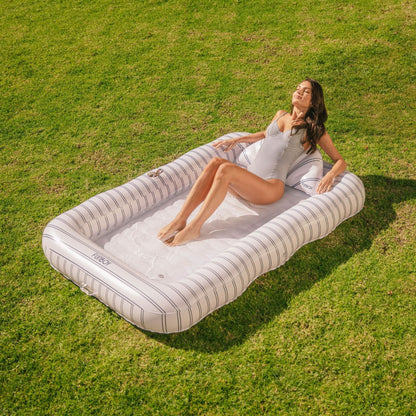 Tanning Pool Lounger: White & Navy Stripes | Funboy For Sale