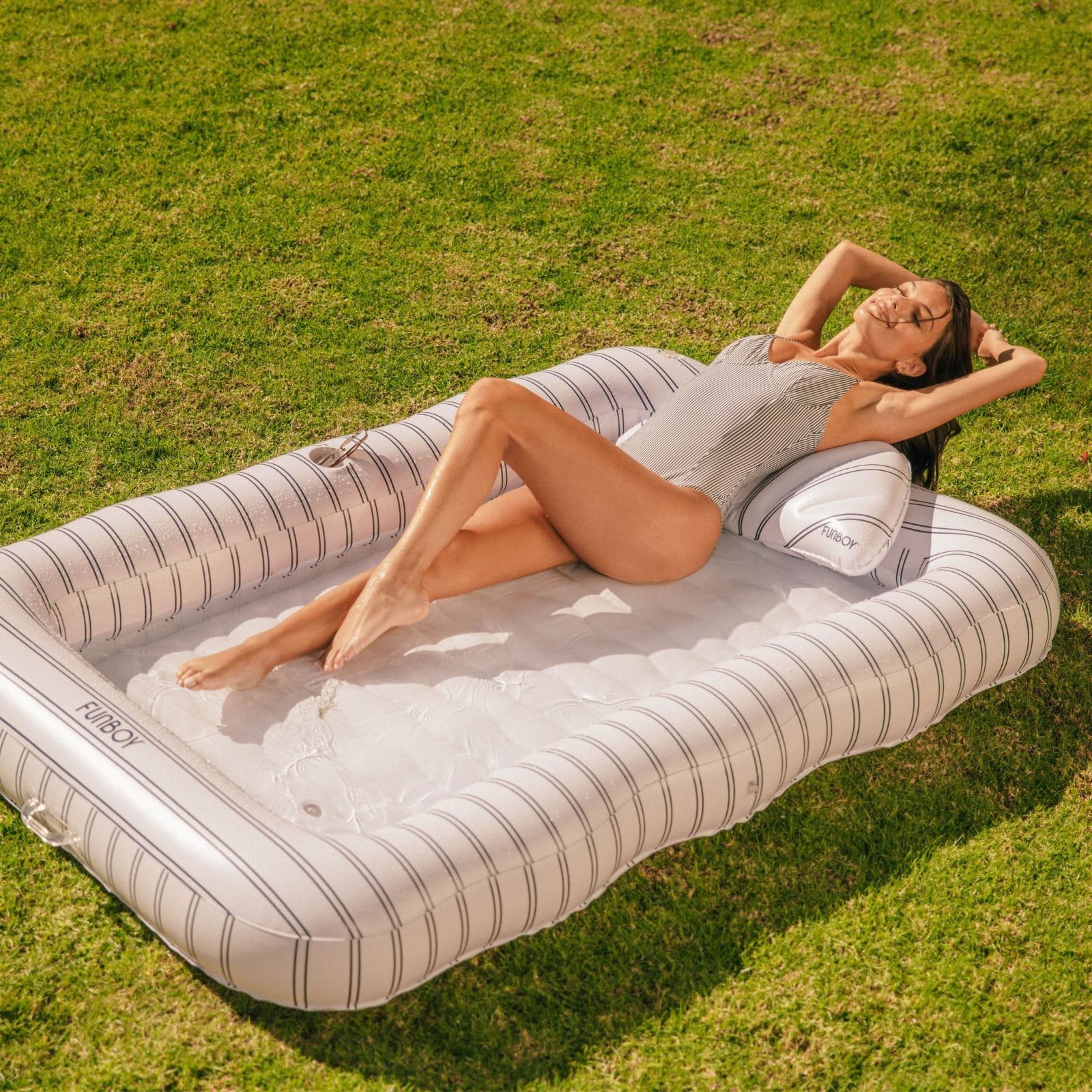 Tanning Pool Lounger: White & Navy Stripes | Funboy For Sale