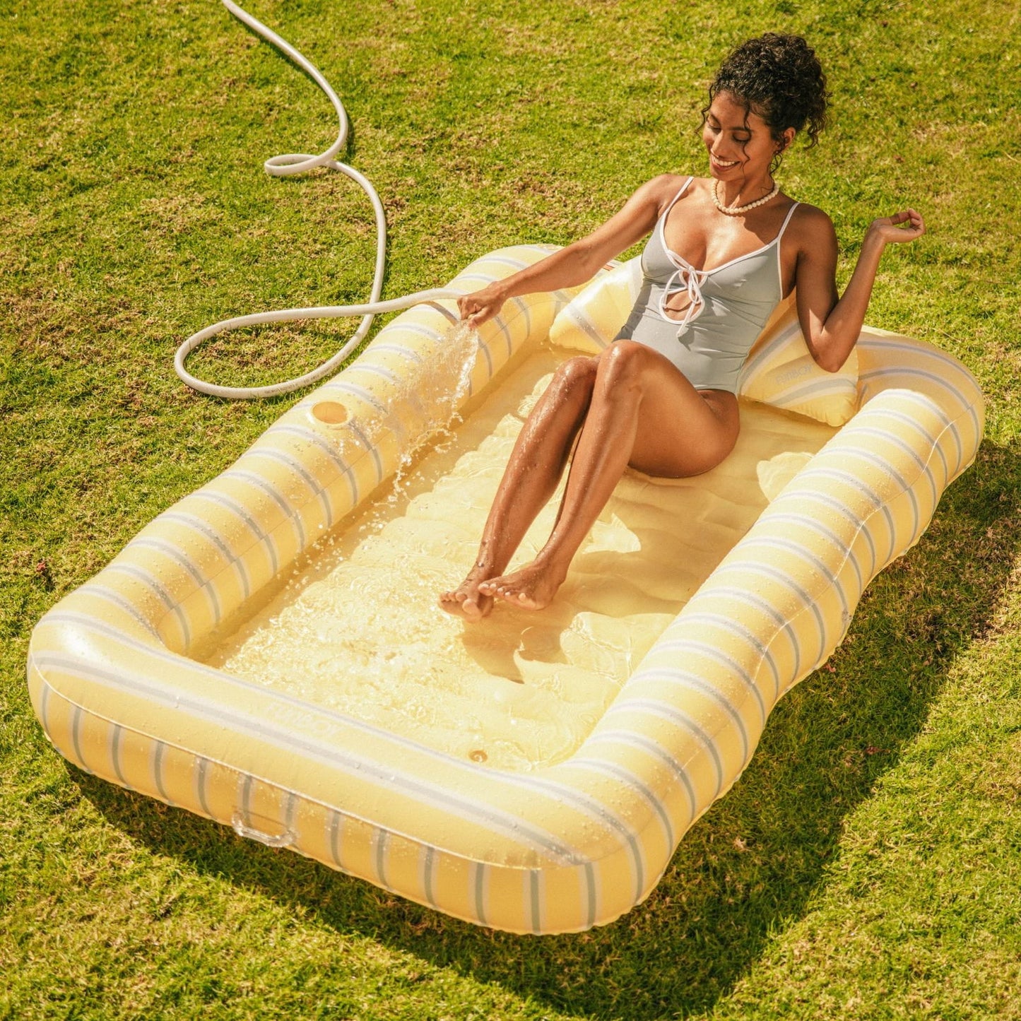 Tanning Pool Lounger: Yellow, White & Blue Stripes | Funboy New