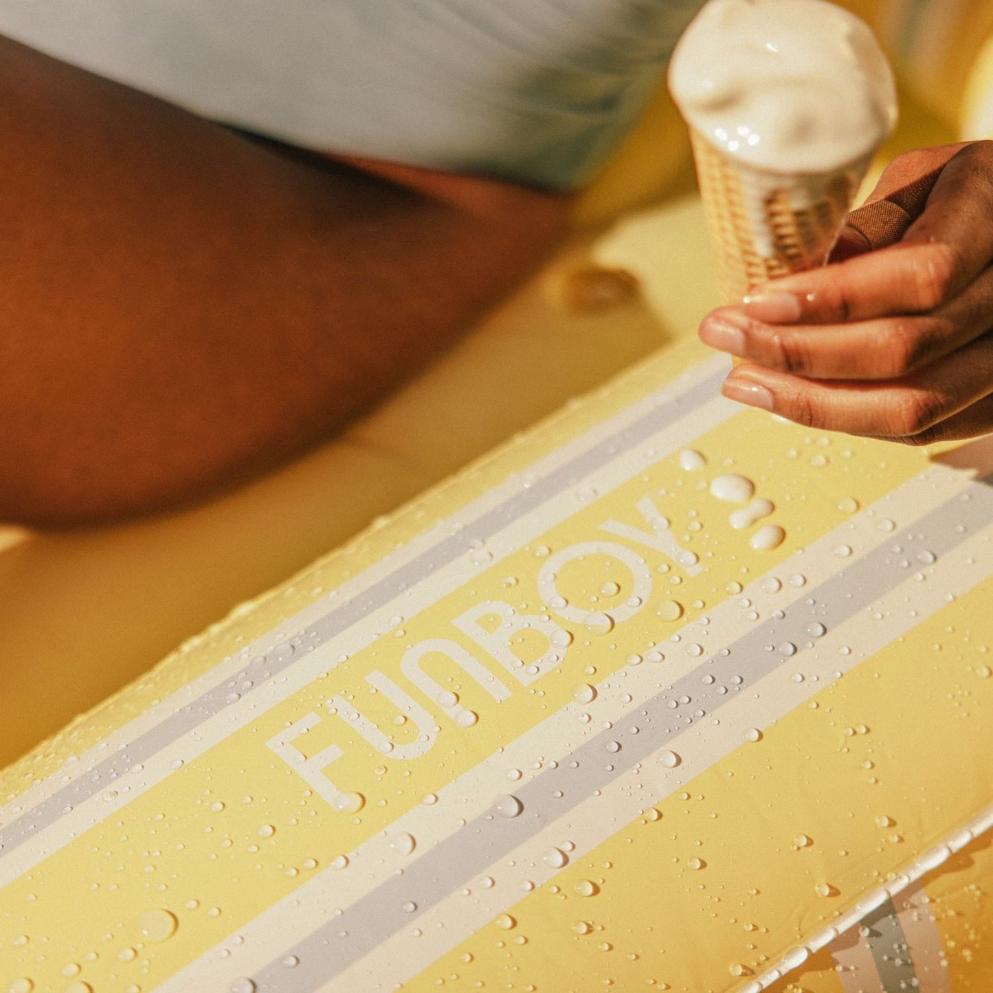 Tanning Pool Lounger: Yellow, White & Blue Stripes | Funboy New