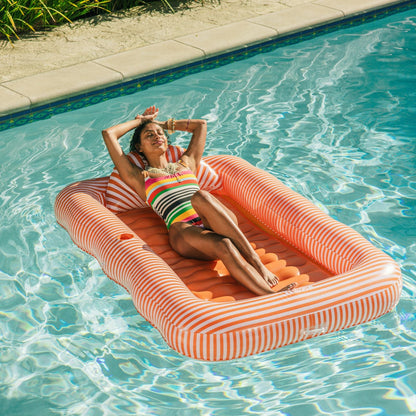 Tanning Pool Lounger: Orange White Stripes | Funboy Near Me
