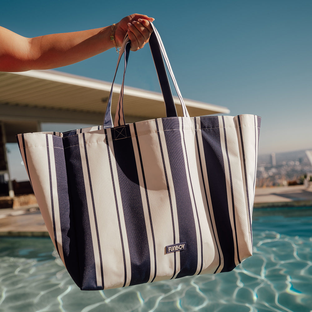 Beach Bag Tote, Navy Cabana Stripe | Funboy Sale