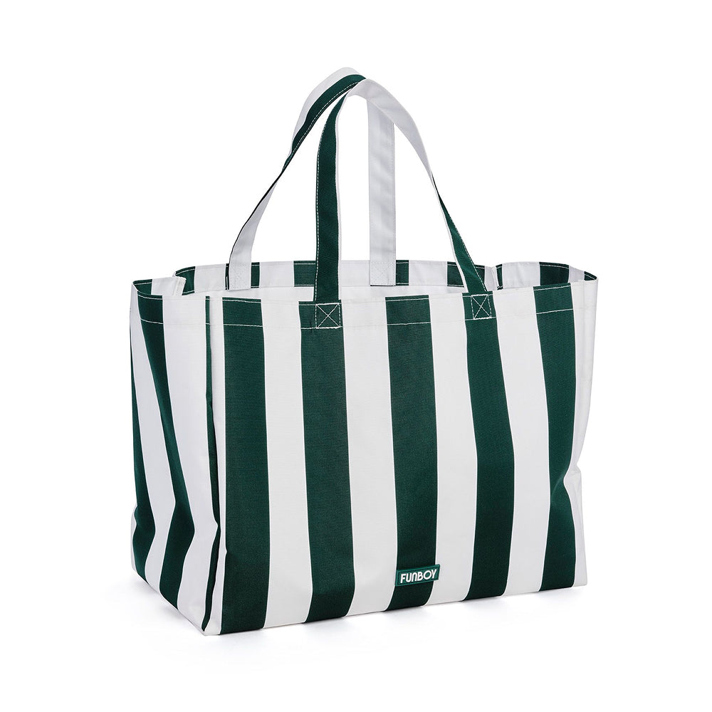 Beach Bag Tote, Green Cabana Stripe | Funboy Discount