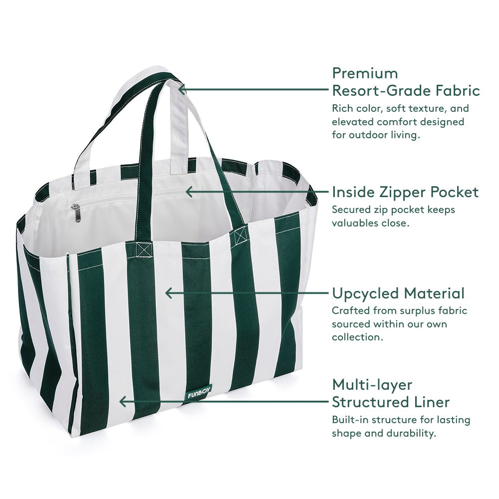 Beach Bag Tote, Green Cabana Stripe | Funboy Discount