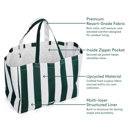 Beach Bag Tote, Green Cabana Stripe | Funboy Discount