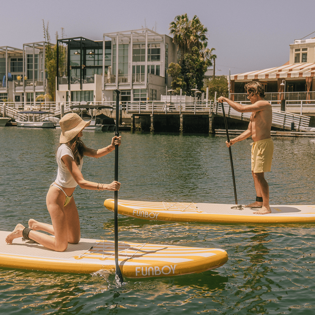 11"6' Inflatable Stand Up Paddle Board - Yellow & White Cabana Stripe | Funboy On Sale