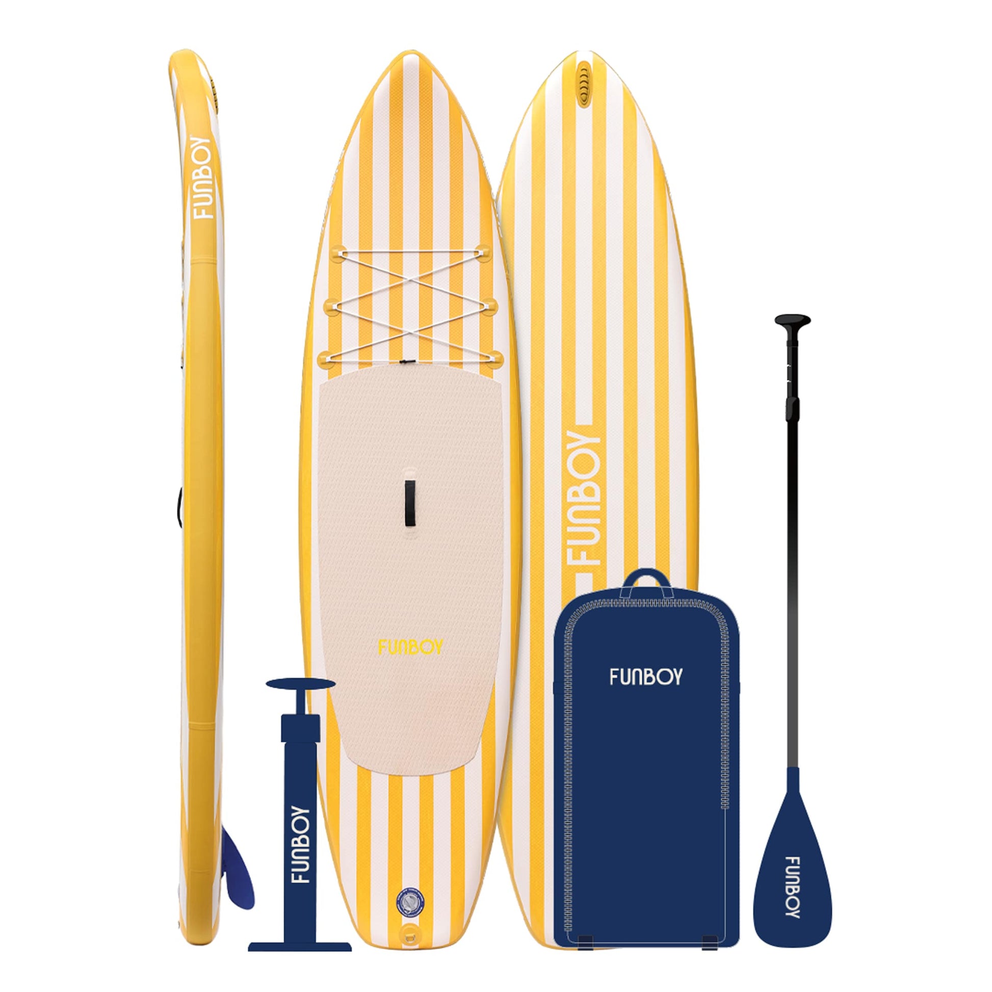 11"6' Inflatable Stand Up Paddle Board - Yellow & White Cabana Stripe | Funboy On Sale