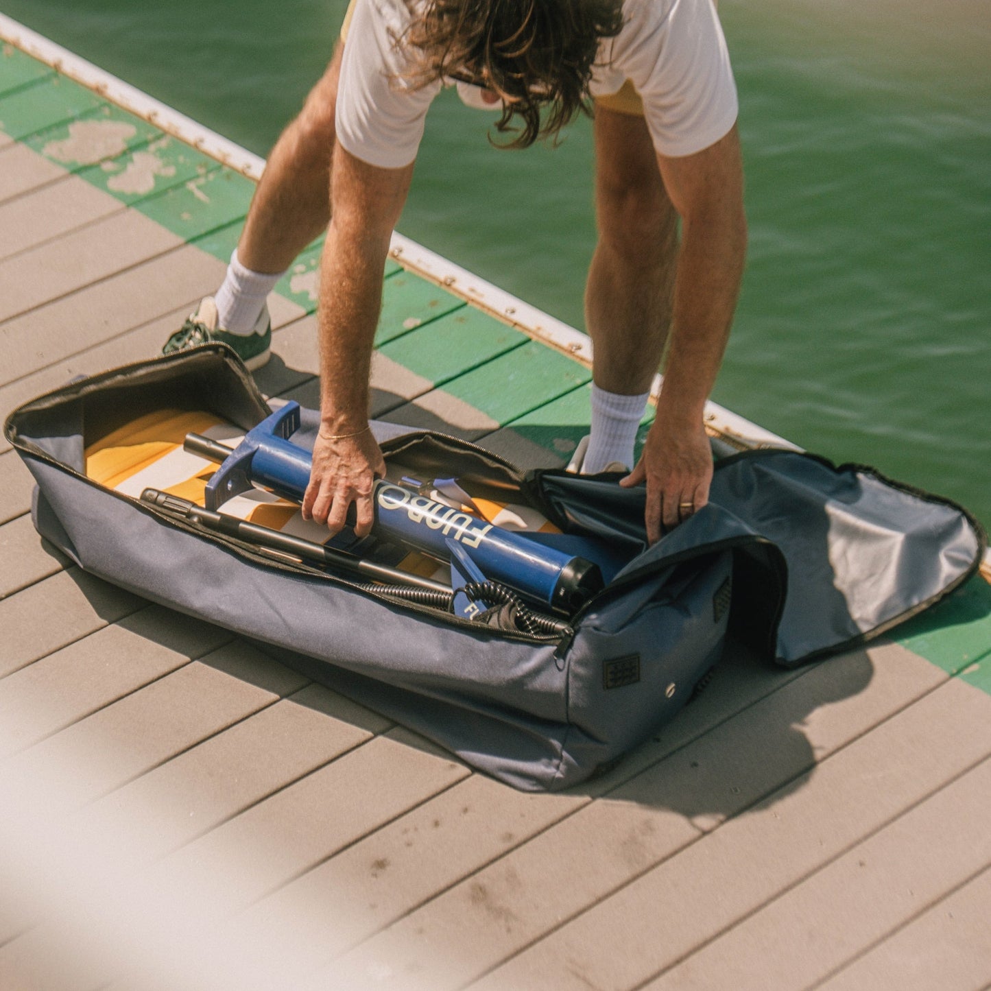 11"6' Inflatable Stand Up Paddle Board - Yellow & White Cabana Stripe | Funboy On Sale