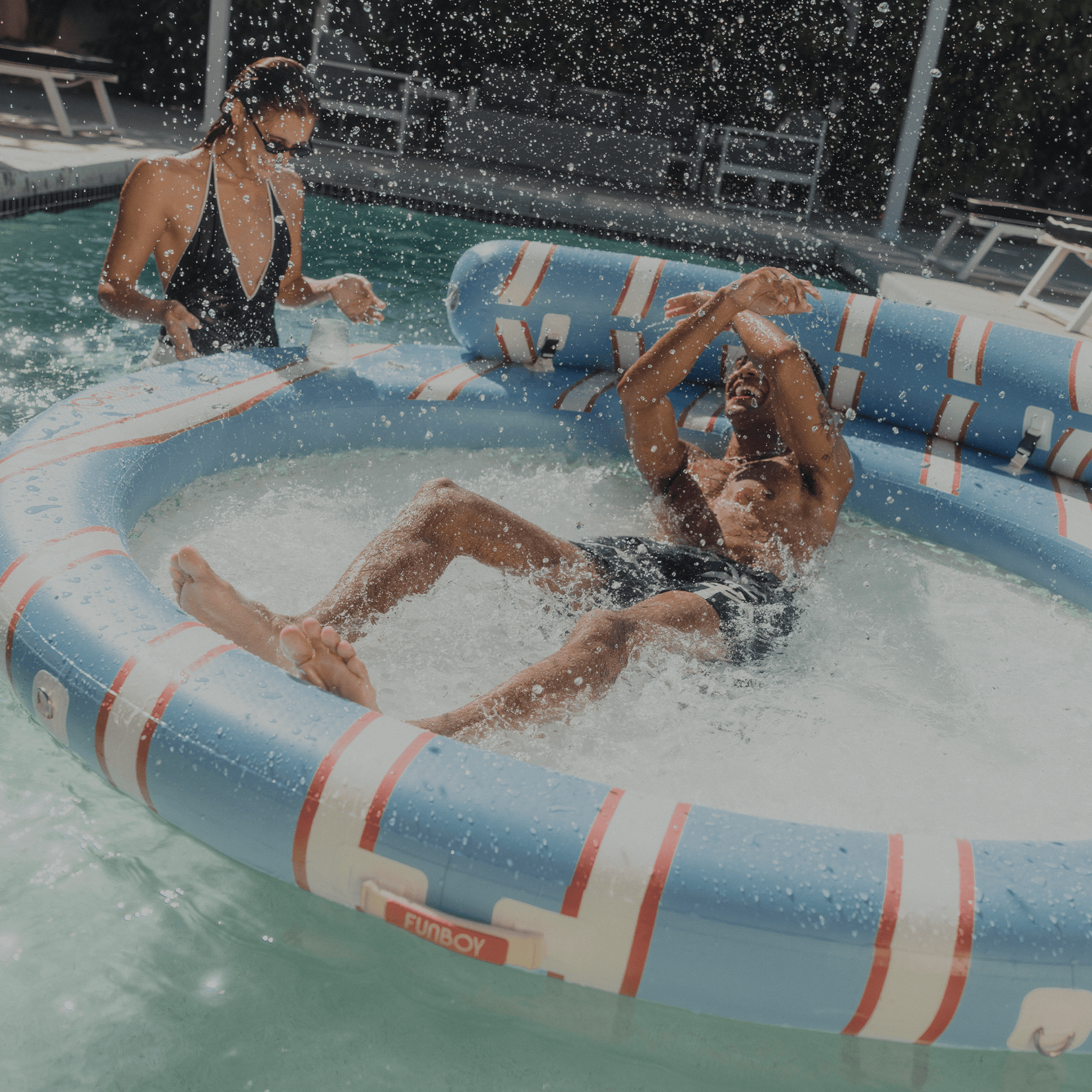 Blue & Red Floating Dock. Leisure Island | Funboy Near Me