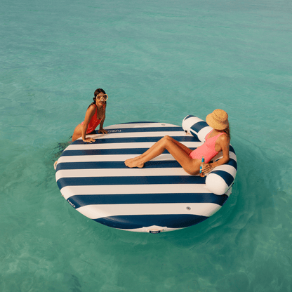 Inflatable Floating Dock: White, Navy Blue Stripes | Funboy Online
