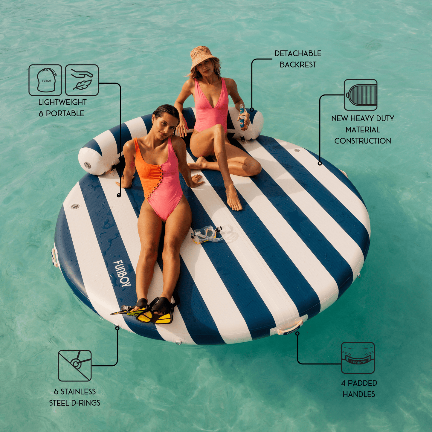 Inflatable Floating Dock: White, Navy Blue Stripes | Funboy Online