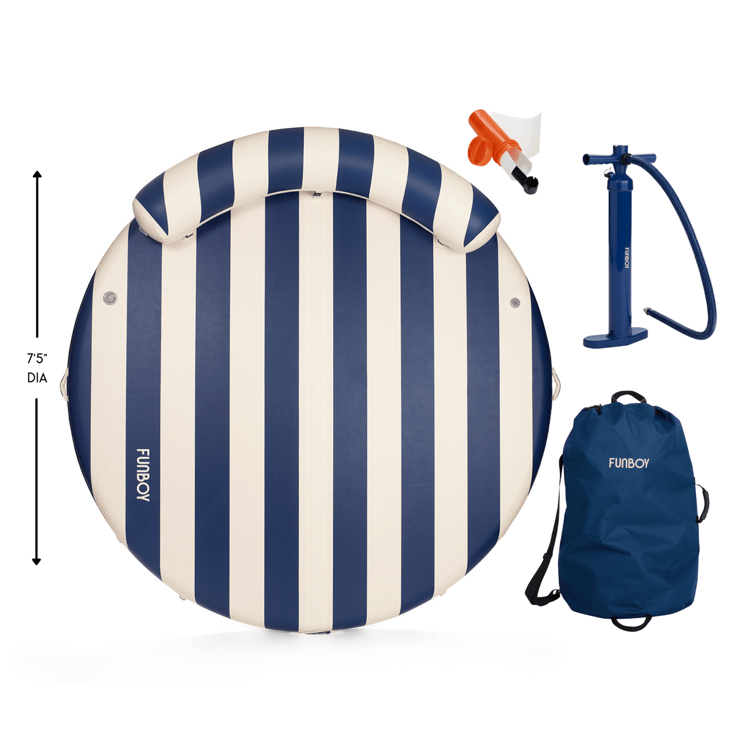 Inflatable Floating Dock: White, Navy Blue Stripes | Funboy Online